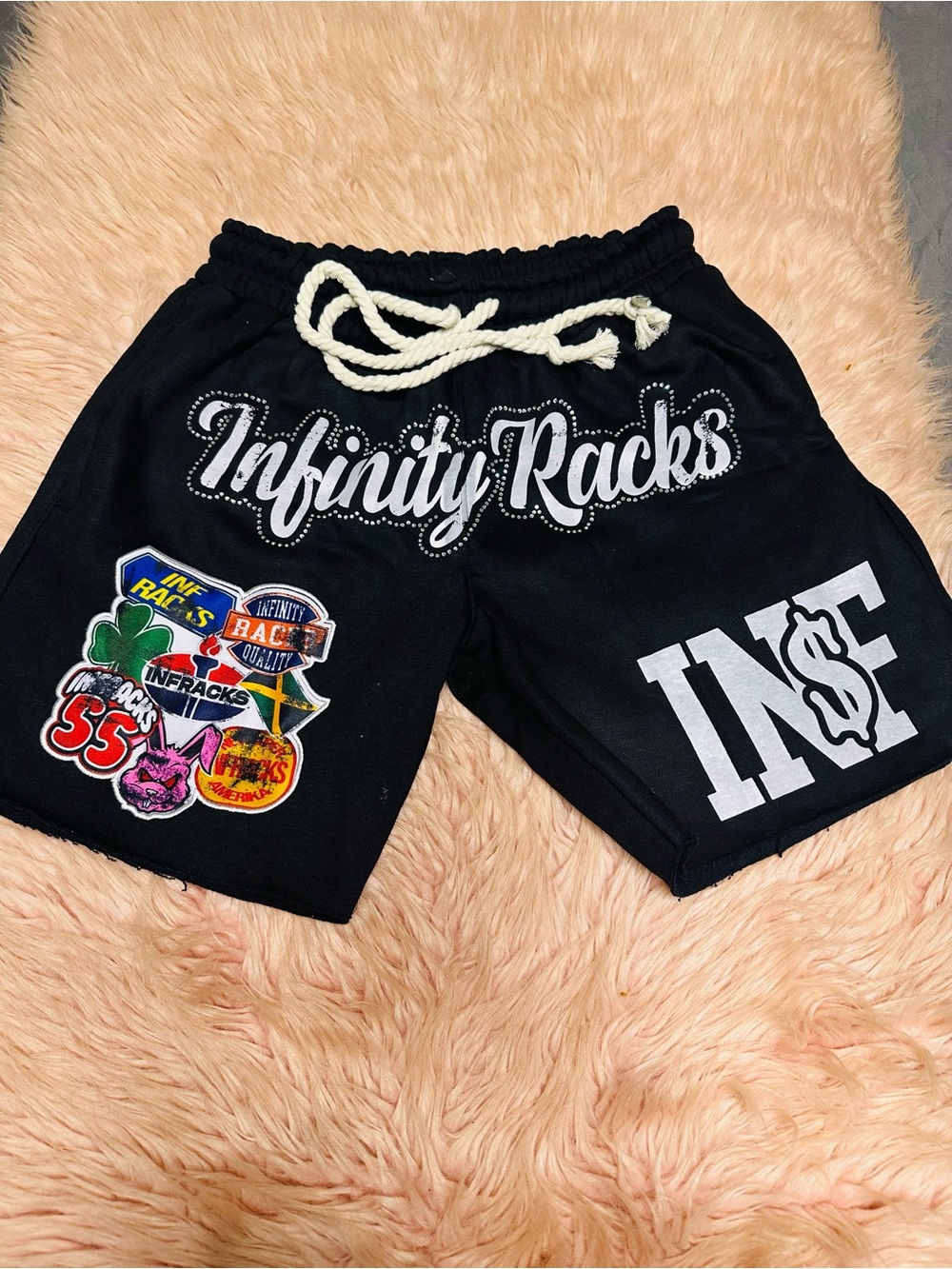 Black Athletic Men's Shorts with Patchwork